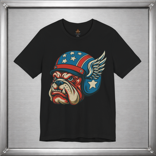 American Dog Helmet Tee - Patriotic USA Winged Graphic Unisex T-Shirt for Men & Women