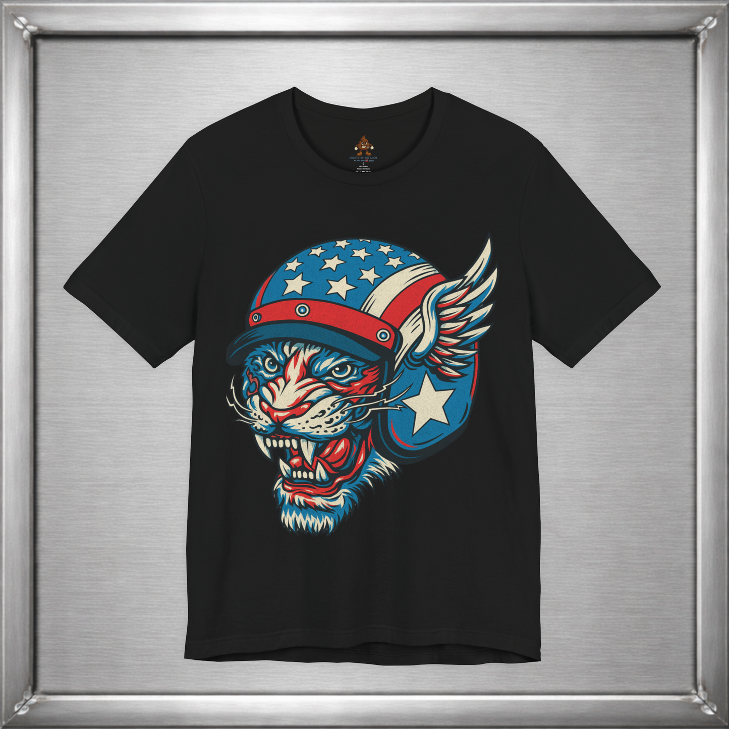 American Cat Helmet Tee  -  Patriotic USA Winged Graphic Unisex T-Shirt for Men & Women