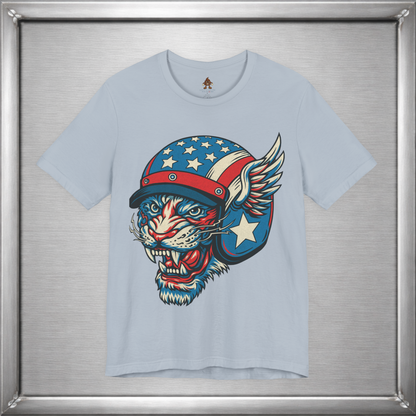 American Cat Helmet Tee  -  Patriotic USA Winged Graphic Unisex T-Shirt for Men & Women