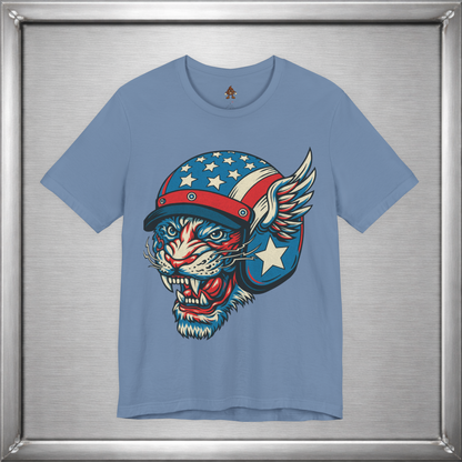 American Cat Helmet Tee  -  Patriotic USA Winged Graphic Unisex T-Shirt for Men & Women