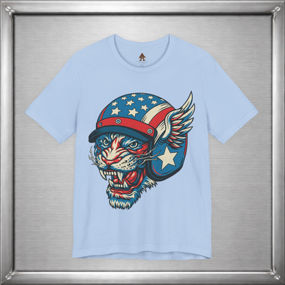 American Cat Helmet Tee  -  Patriotic USA Winged Graphic Unisex T-Shirt for Men & Women