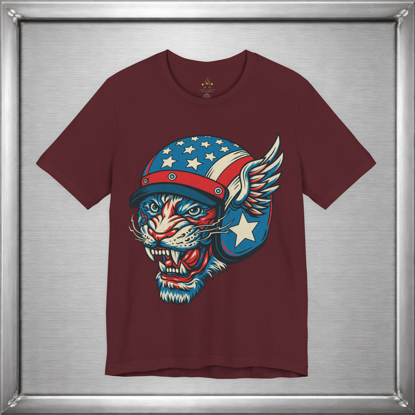 American Cat Helmet Tee  -  Patriotic USA Winged Graphic Unisex T-Shirt for Men & Women