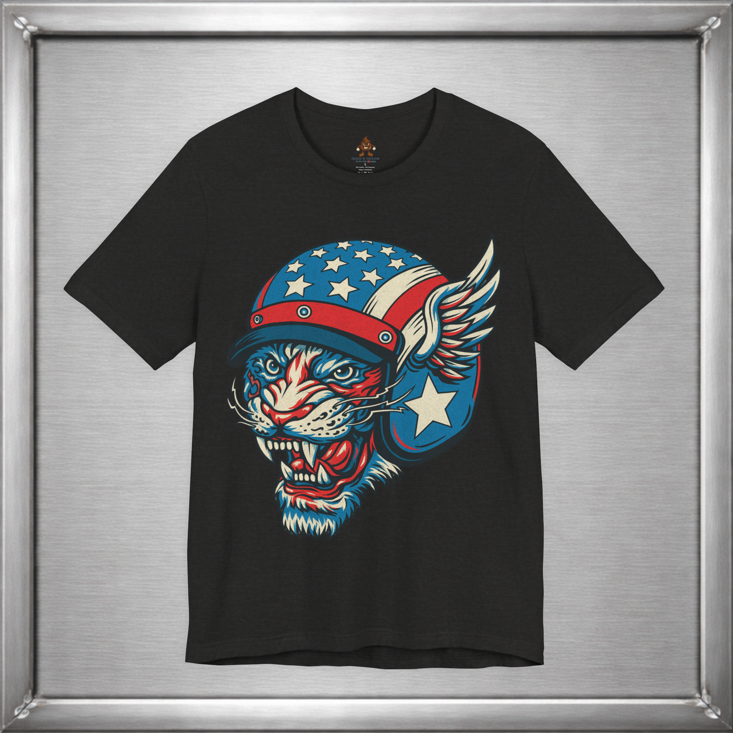 American Cat Helmet Tee  -  Patriotic USA Winged Graphic Unisex T-Shirt for Men & Women