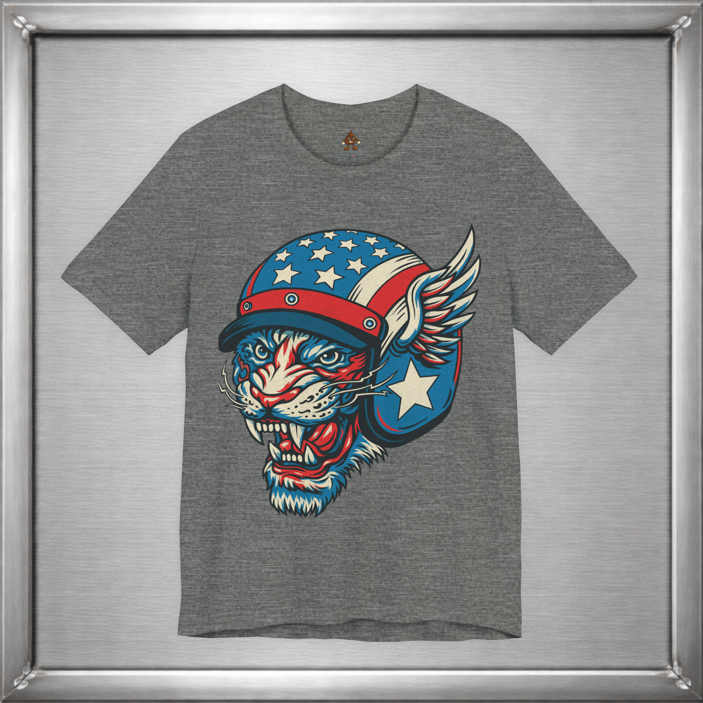 American Cat Helmet Tee  -  Patriotic USA Winged Graphic Unisex T-Shirt for Men & Women