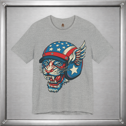 American Cat Helmet Tee  -  Patriotic USA Winged Graphic Unisex T-Shirt for Men & Women