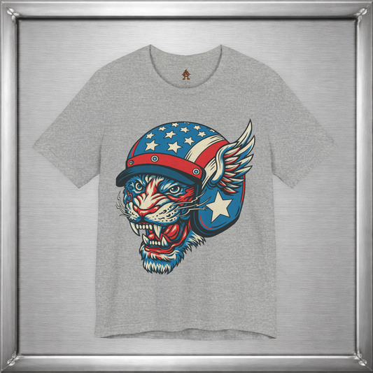 American Cat Helmet Tee  -  Patriotic USA Winged Graphic Unisex T-Shirt for Men & Women