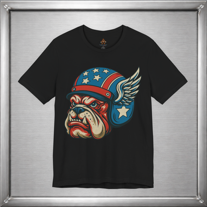 American Dog Helmet Tee  -  Patriotic USA Winged Graphic Unisex T-Shirt for Men & Women
