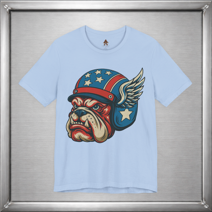 American Dog Helmet Tee  -  Patriotic USA Winged Graphic Unisex T-Shirt for Men & Women