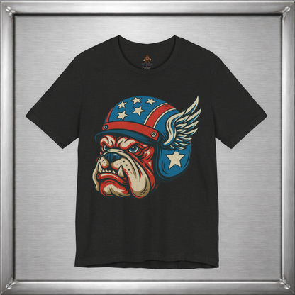 American Dog Helmet Tee  -  Patriotic USA Winged Graphic Unisex T-Shirt for Men & Women