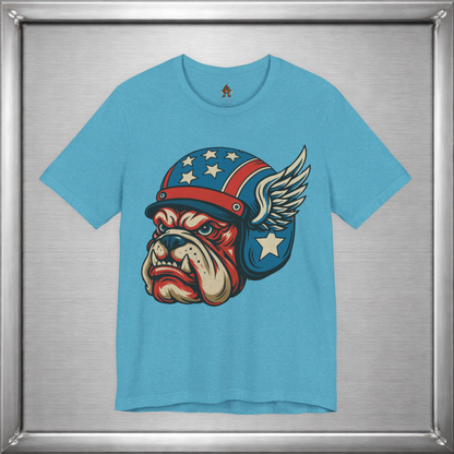 American Dog Helmet Tee  -  Patriotic USA Winged Graphic Unisex T-Shirt for Men & Women