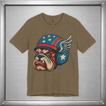 American Dog Helmet Tee  -  Patriotic USA Winged Graphic Unisex T-Shirt for Men & Women