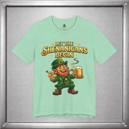Let the Shenanigans Begin – Irish Mischief Leprechaun Graphic T-Shirt