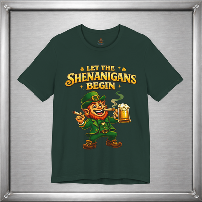 Let the Shenanigans Begin – Irish Mischief Leprechaun Graphic T-Shirt
