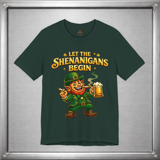 Let the Shenanigans Begin – Irish Mischief Leprechaun Graphic T-Shirt