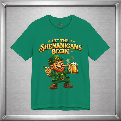 Let the Shenanigans Begin – Irish Mischief Leprechaun Graphic T-Shirt