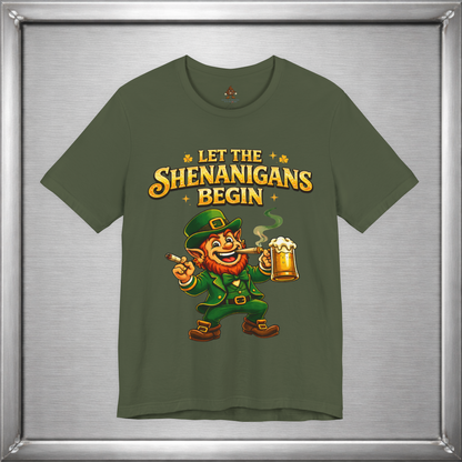 Let the Shenanigans Begin – Irish Mischief Leprechaun Graphic T-Shirt