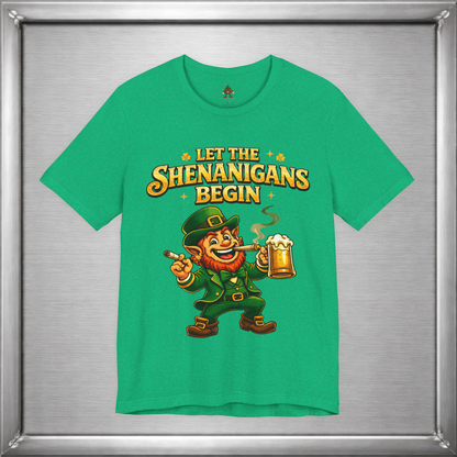 Let the Shenanigans Begin – Irish Mischief Leprechaun Graphic T-Shirt