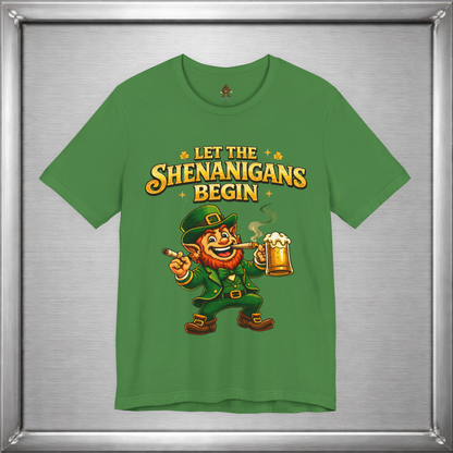Let the Shenanigans Begin – Irish Mischief Leprechaun Graphic T-Shirt