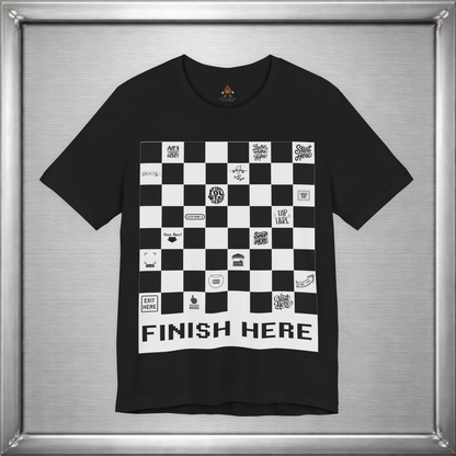 Finish Here Racing Shirt – Directional Humor Graphic Tee