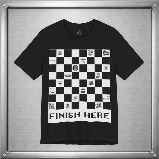 Finish Here Racing Shirt – Directional Humor Graphic Tee