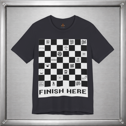 Finish Here Racing Shirt – Directional Humor Graphic Tee