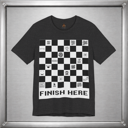 Finish Here Racing Shirt – Directional Humor Graphic Tee
