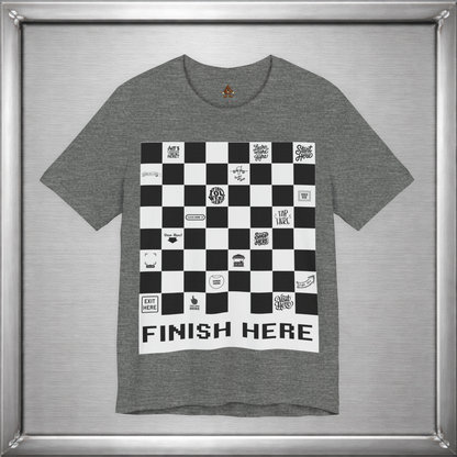 Finish Here Racing Shirt – Directional Humor Graphic Tee