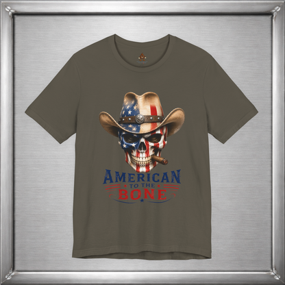 American To The Bone Skull Cowboy Patriotic T-Shirt