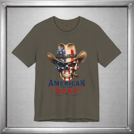 American To The Bone Skull Cowboy Patriotic T-Shirt