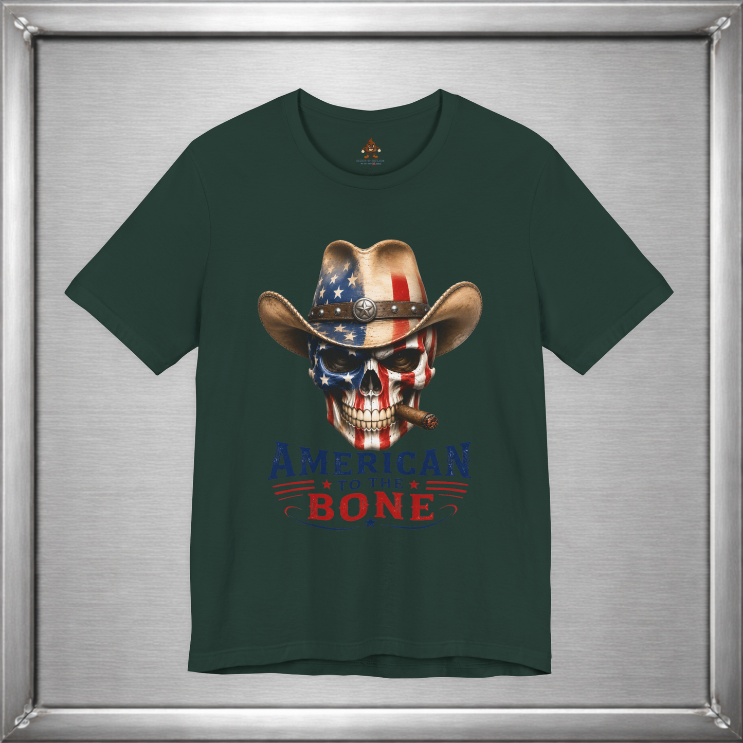 American To The Bone Skull Cowboy Patriotic T-Shirt
