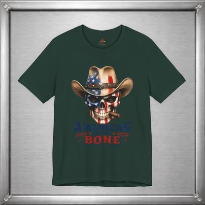 American To The Bone Skull Cowboy Patriotic T-Shirt