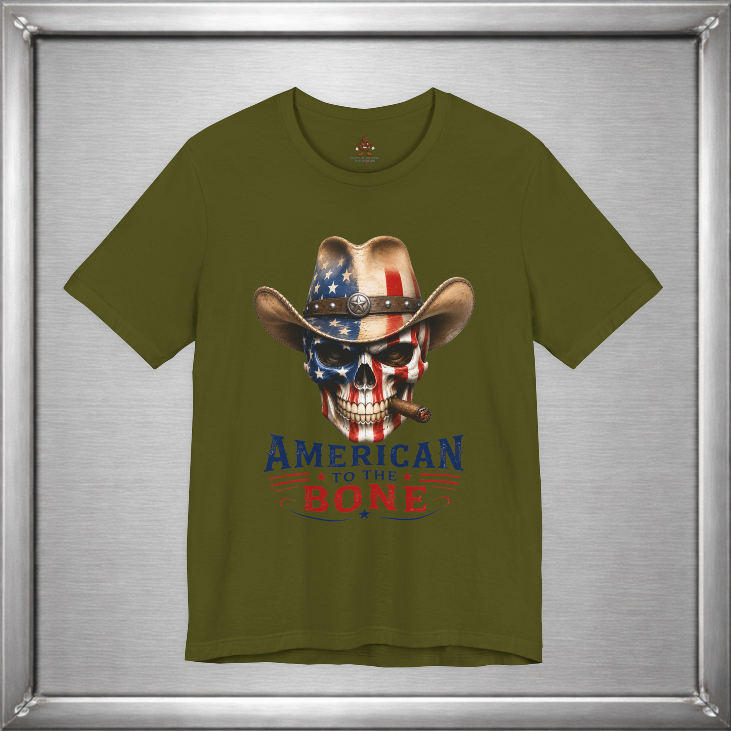 American To The Bone Skull Cowboy Patriotic T-Shirt