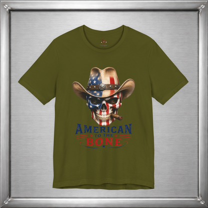 American To The Bone Skull Cowboy Patriotic T-Shirt
