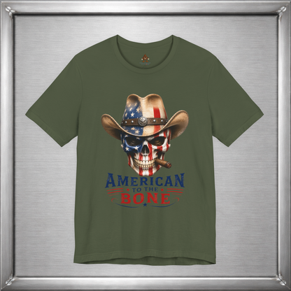 American To The Bone Skull Cowboy Patriotic T-Shirt